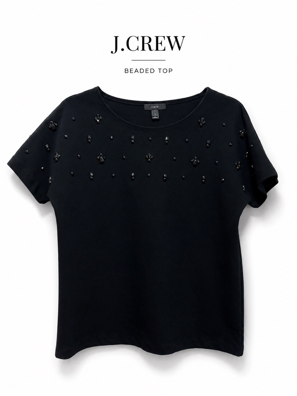 J.Crew Black Beaded Embellished Short Sleeve Top Women’s Medium Minimalist